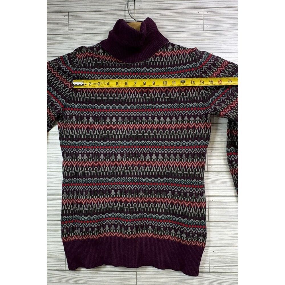 L.L. Bean Women's Cotton Cashmere Purple Geometric Print Turtleneck Sweater Sz S - Picture 9 of 9